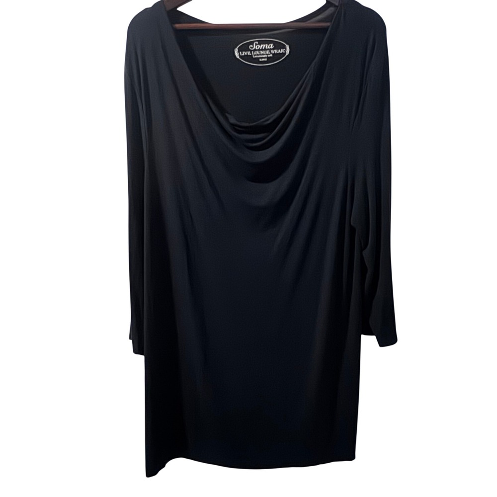 Soma Live Lounge Wear Black Cowl Neck 3/4 Sleeve Top XL Luxuriously Soft Top